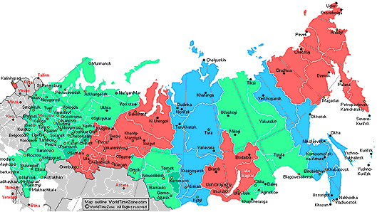 Russia Time Zones march 2010 Стандартная Карта часовых поясов России